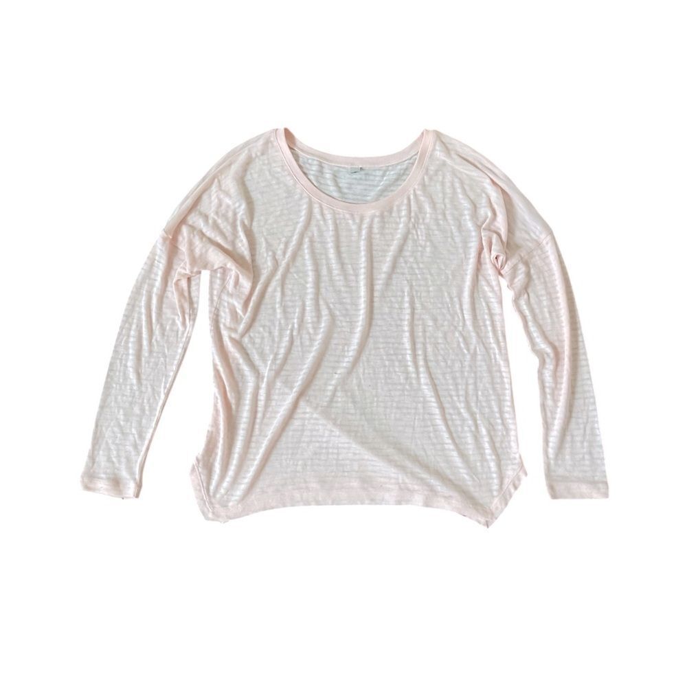 Lorna Jane Sheer Light Pink Striped Long Sleeve Tee